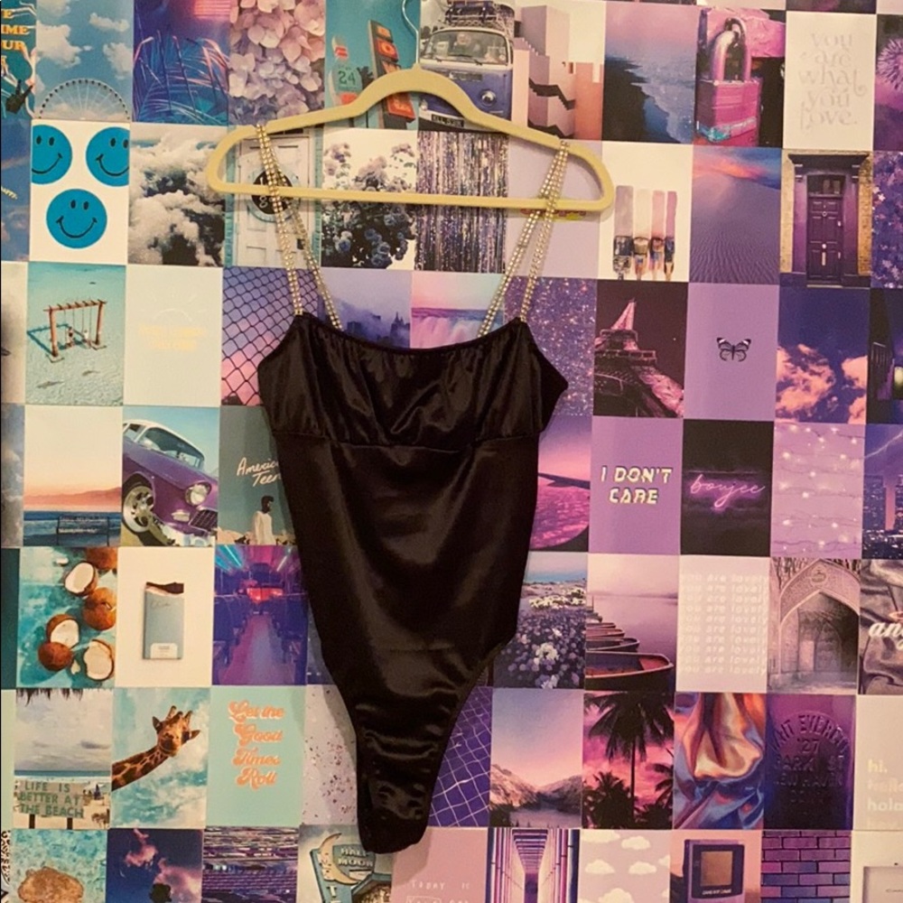 Motel Rocks Black Bodysuit with Crystal Straps